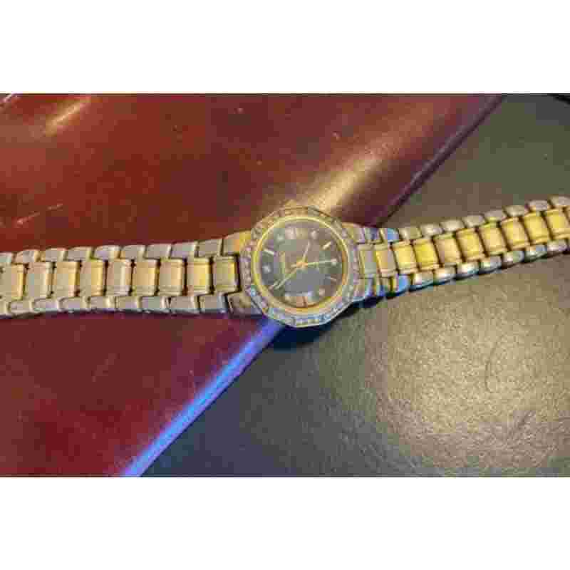 Women's Two Tone Capezio Watch, Black Face, Crystal Accents