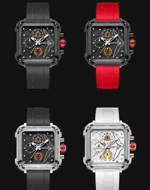 Men's Square Quartz Chronograph Watches Analog Waterproof Luminous Rubber Strap