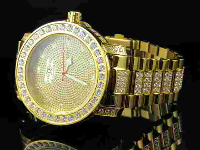 Men's Yellow Gold Finish Stainless Steel  Khronos Simulated Diamond Watch 48MM