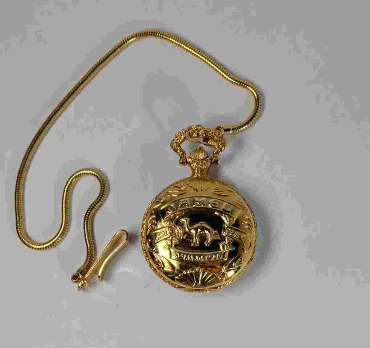 Vintage Camel 80th Anniversary Pocket Watch Gold Tone w/Fob New Battery