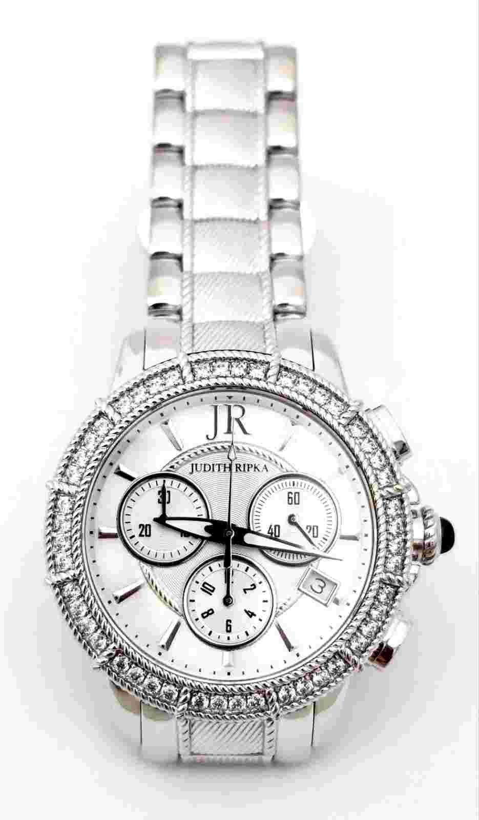 GORGEOUS BOXED NEW RETIRED J. RIPKA STAINLESS STEEL CHRONOGRAPH DIAMONIQUE WATCH