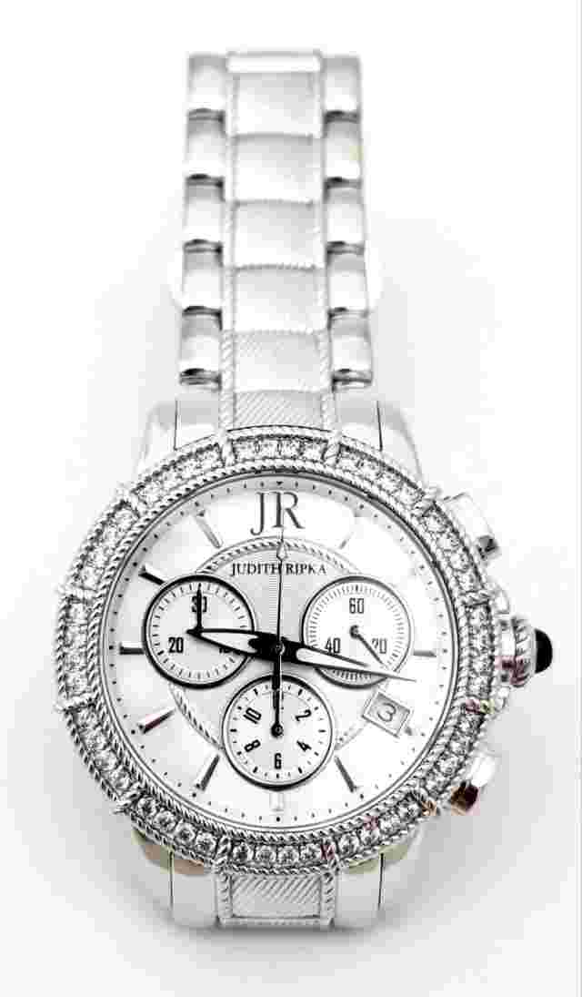 GORGEOUS BOXED NEW RETIRED J. RIPKA STAINLESS STEEL CHRONOGRAPH DIAMONIQUE WATCH