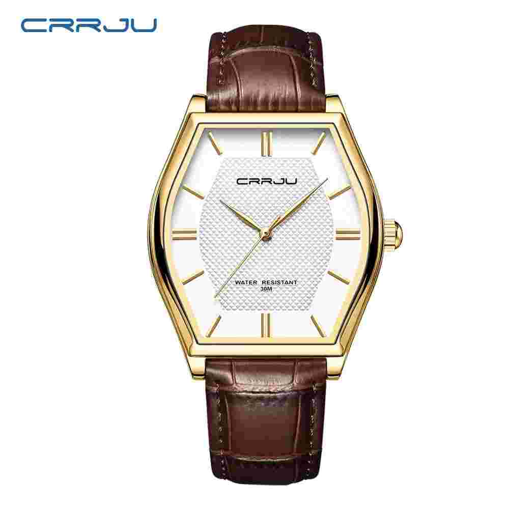CRRJU Men's Business Watch Quartz Leather Band Waterproof