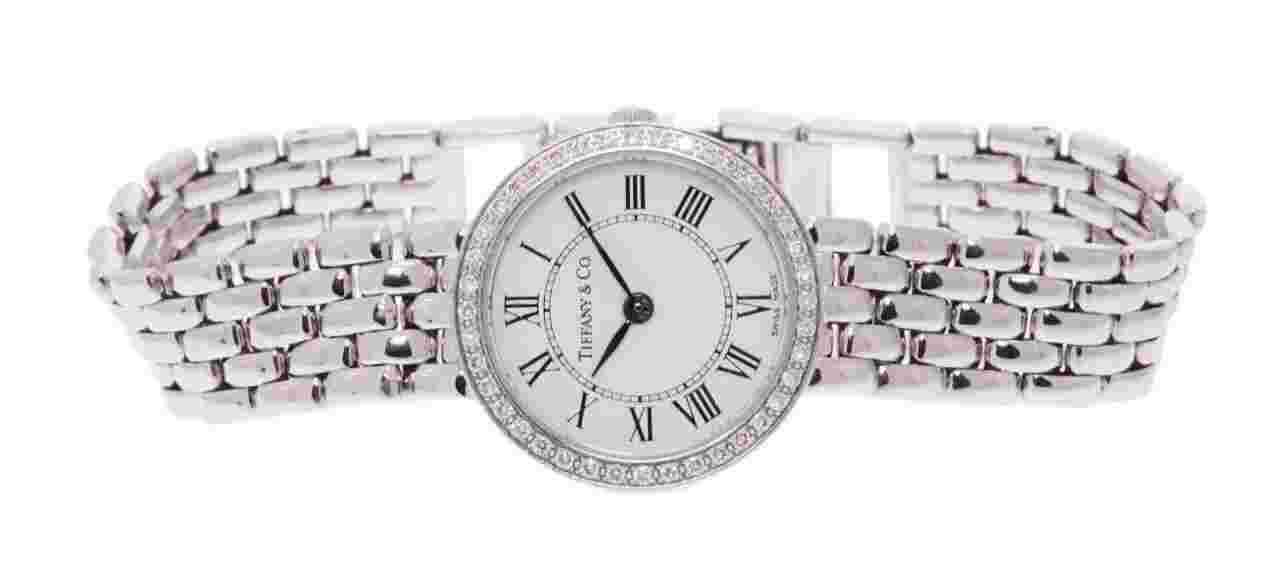 Tiffany&Co Diamond Solid 14k White Gold Bracelet Ladies Cocktail Atlas Watch vtg