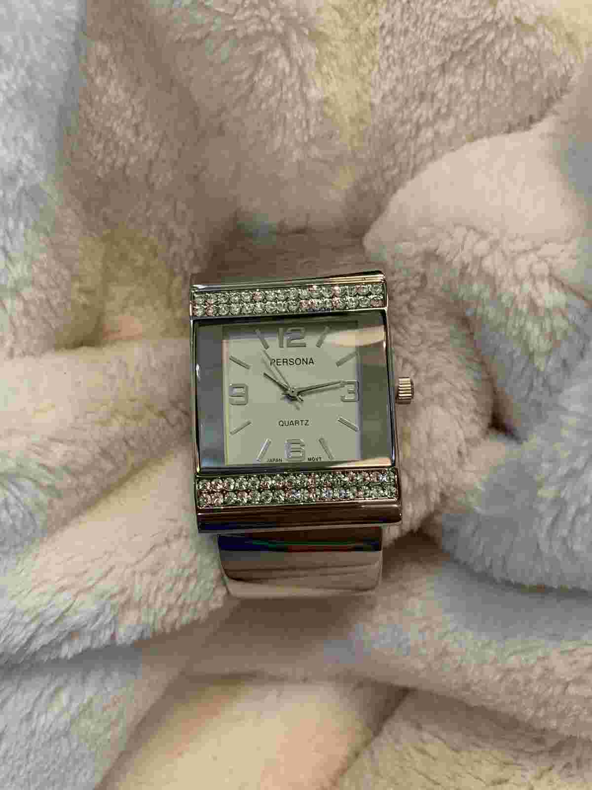 NEW Persona Ladies Silver Diamond Quartz Bangle Watch