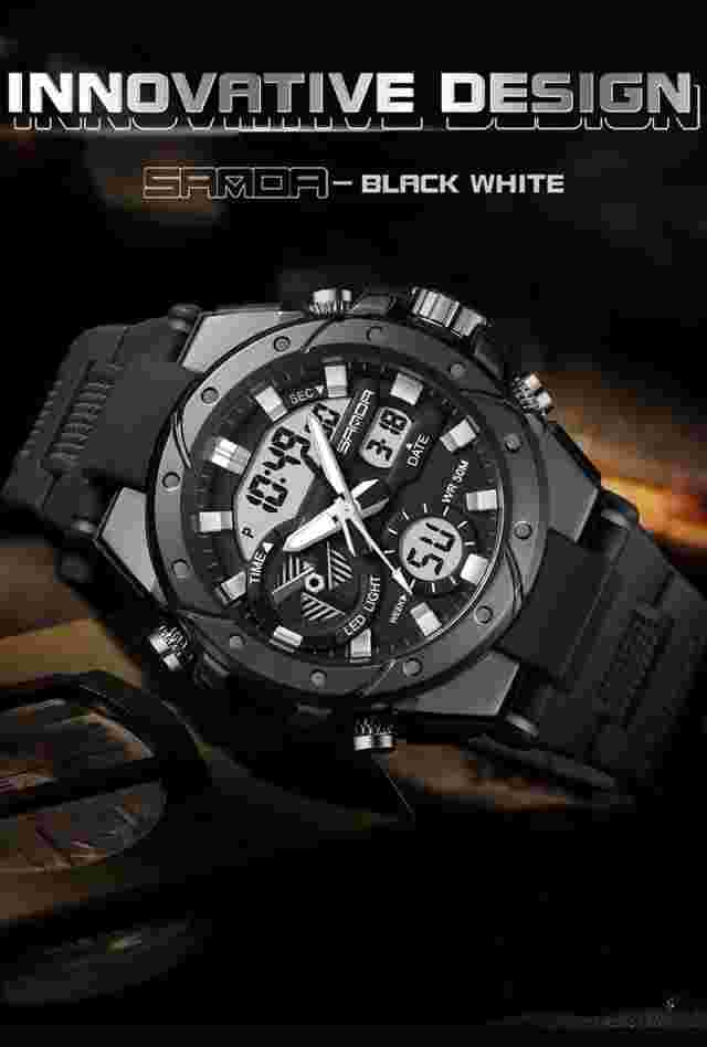 SANDA LED Digital & Analogue Sports Watch Stainless Steel Back Various Colours