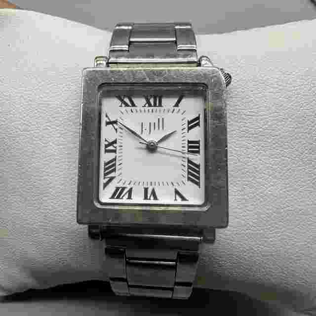 J Jill Watch Women Silver Tone White Rectangle Dial 24MM New Battery 7.25"