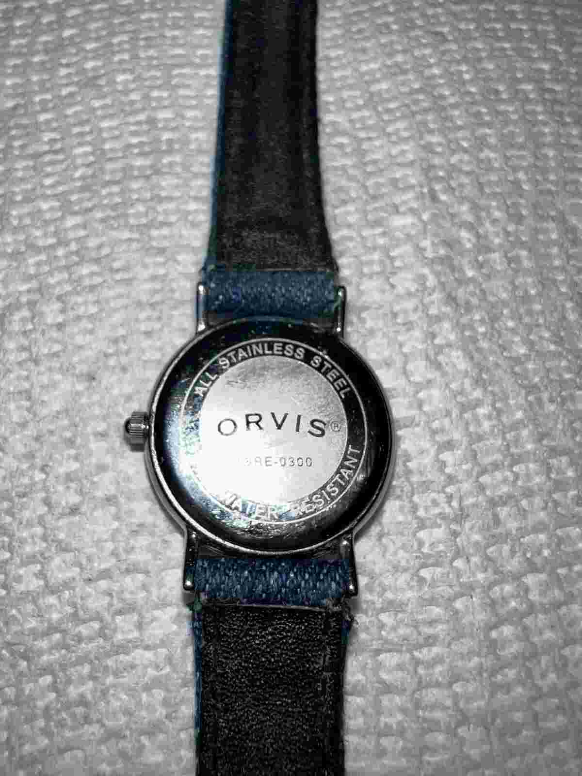 Vintage Ladies Orvis Watch Steel Case Denim Leather Strap New Battery