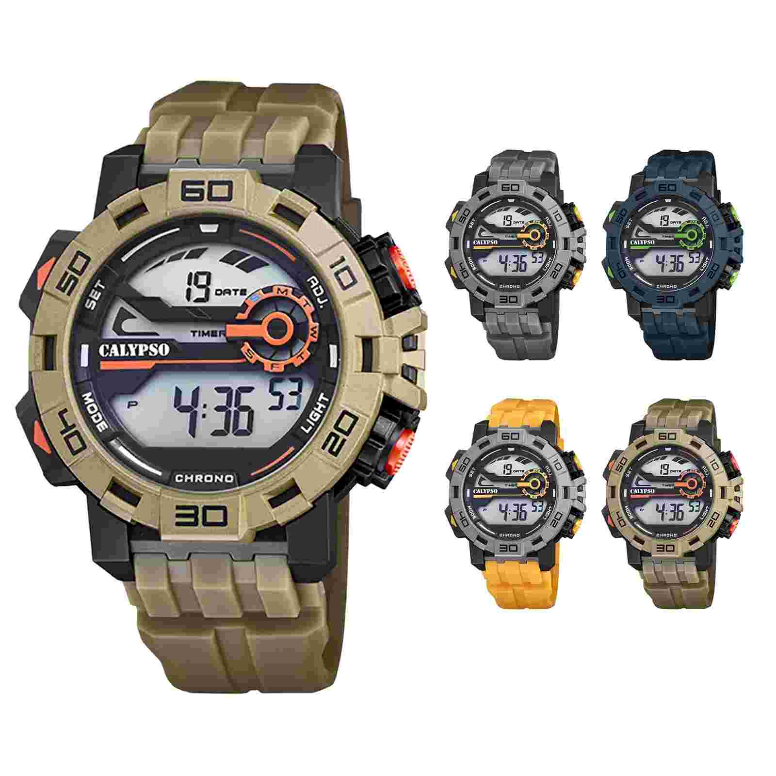 Calypso 52mm Mens Military Style Digital Watch, Chrono, Alarm, Light - K5809