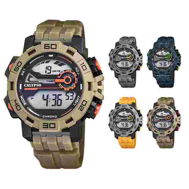 Calypso 52mm Mens Military Style Digital Watch, Chrono, Alarm, Light - K5809