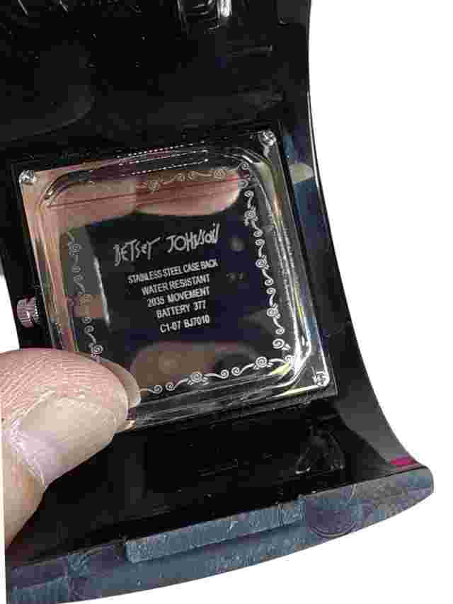 Vintage Betsey Johnson Cuff Watch Shiny Wide Black Rhinestone Bangle w/ Box
