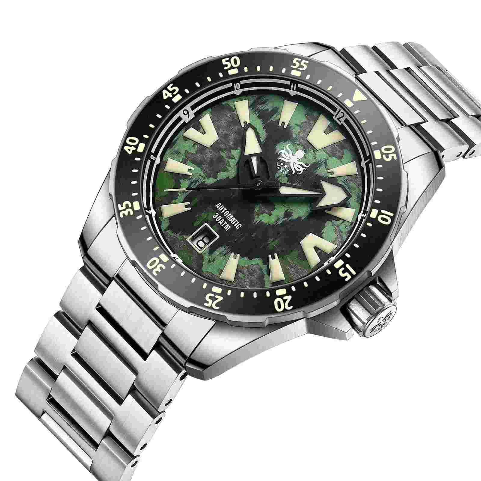 PHOIBOS APOLLO TITANIUM 300M Automatic Diver Watch PY041A Jungle Camo Green