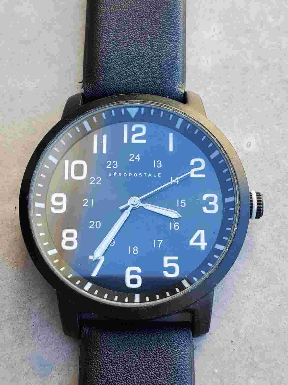Aeropostale Watch Mens 42mm Black Case Dial Band Quartz Analog New Battery