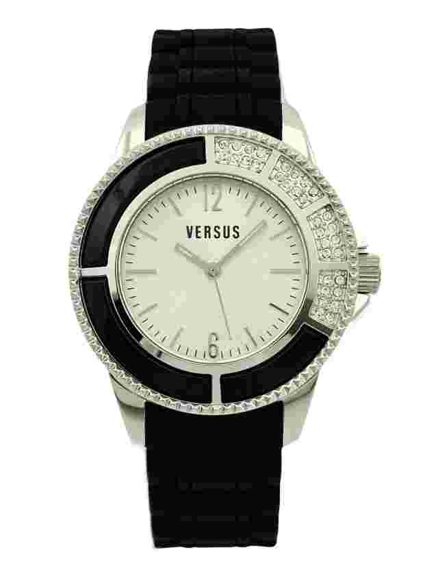 Versus by Versace 3C64300000 Tokyo Crystal Silver Dial Black Rubber Unisex Watch