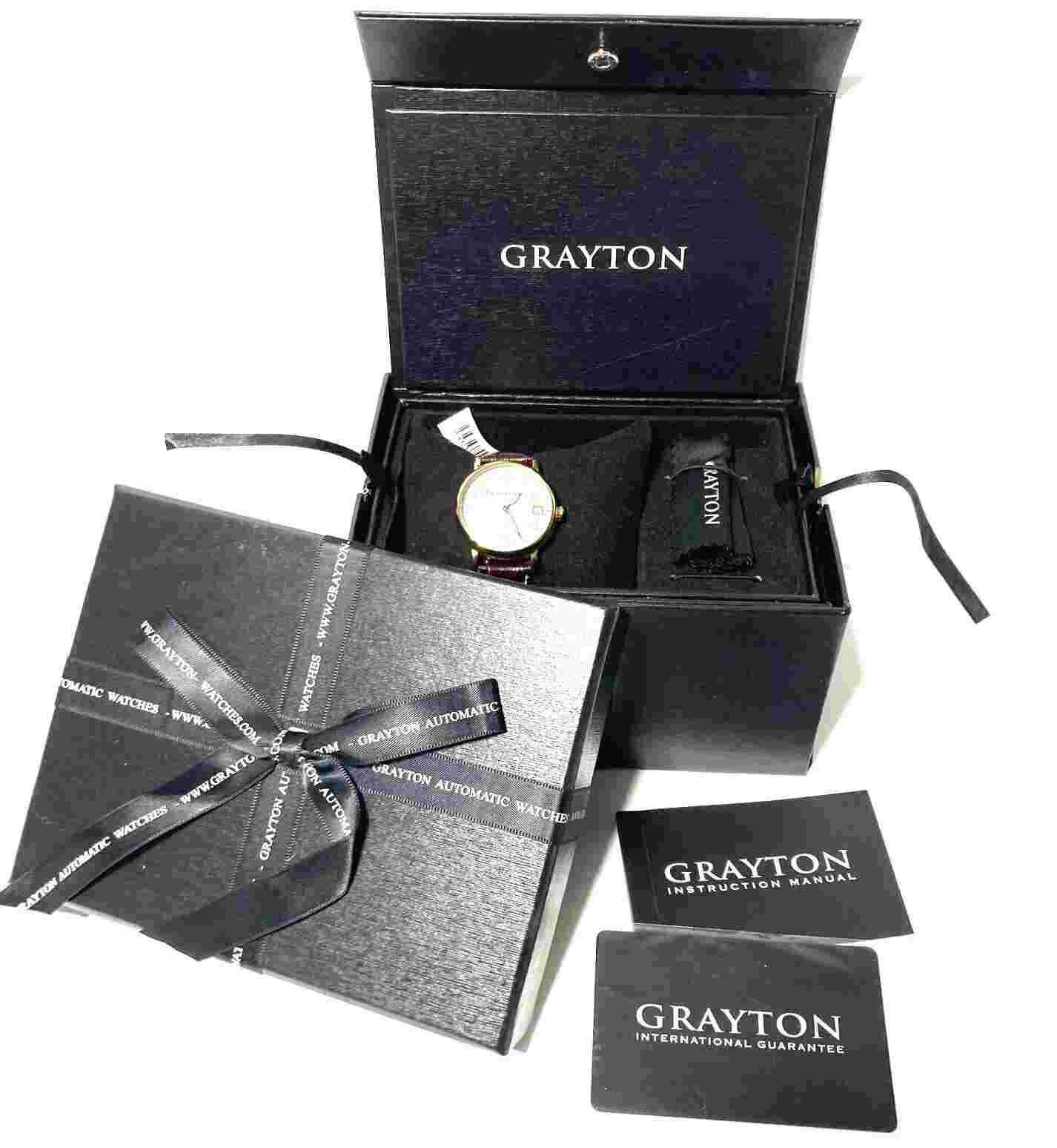 NEW GRAYTON AUTOMATIC BROWN CROCODILE LEATHER STRAP CLASSIC LADIES WATCH 36MM