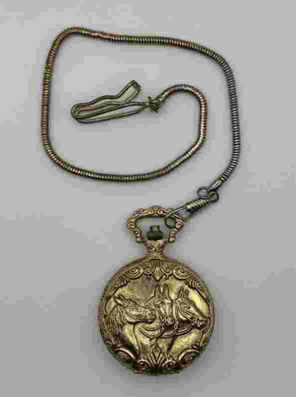 Jalga Gold Pocket Watch - Three Horses Head - White Face - Antimagnetic