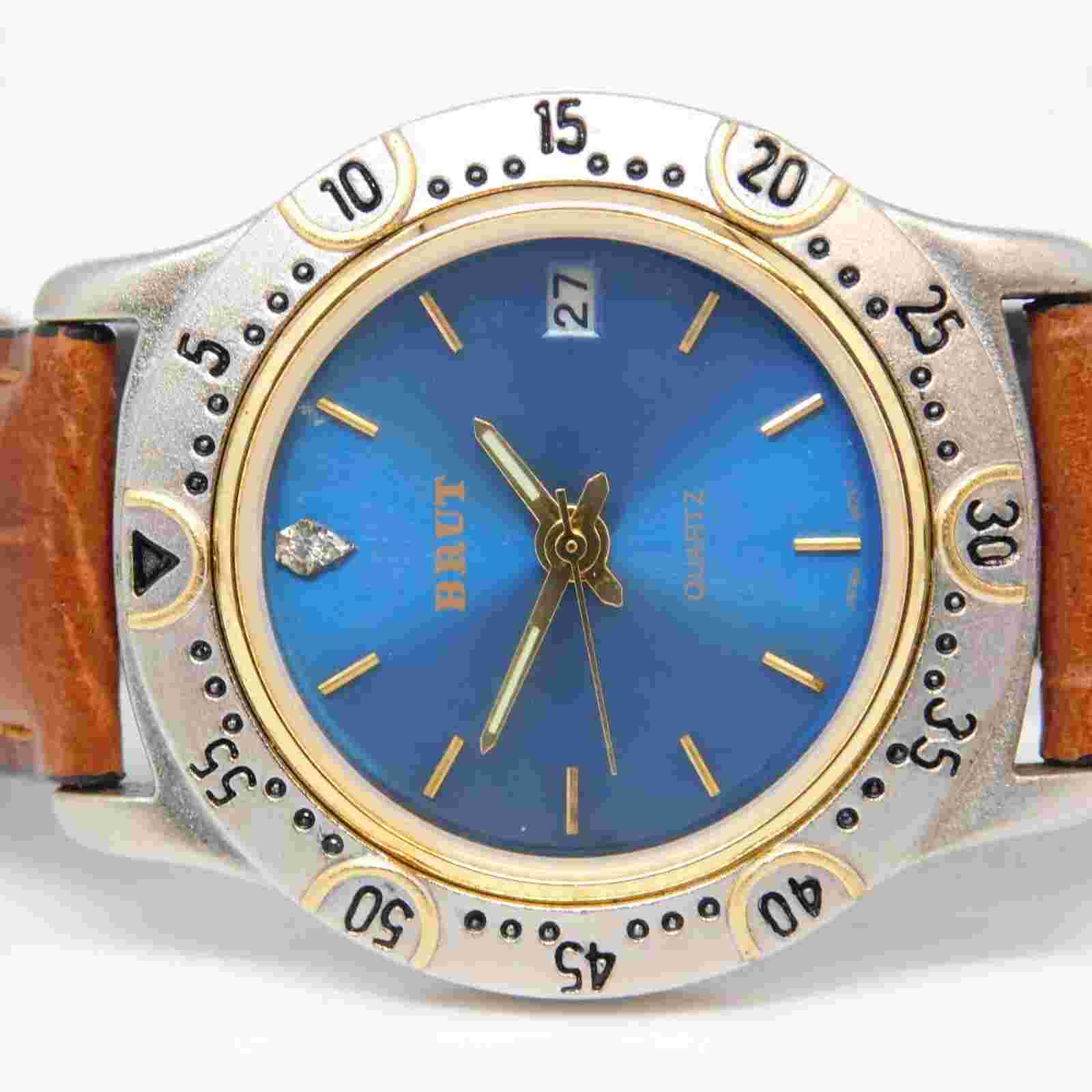 BRUT LBX 02S-073 Genuine Leather Quartz Analog Men's Watch New Battery