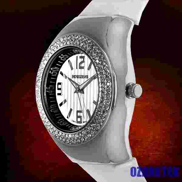 New  ROUSSEAU white   LADIES  Watch MELA  w/ Swarovski CRYSTAL Bezel