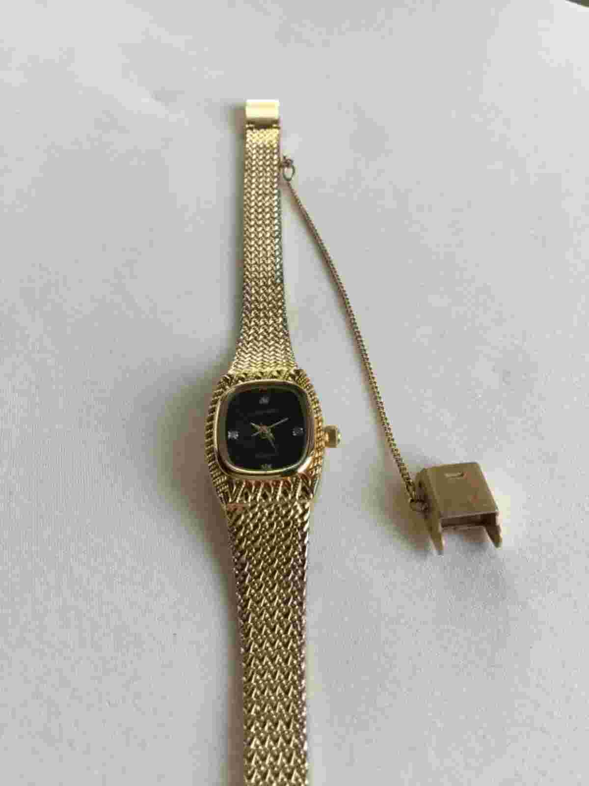Vintage Xavier Masterpiece Gold Tone Ladies Watch Black With Diamond Accents C1