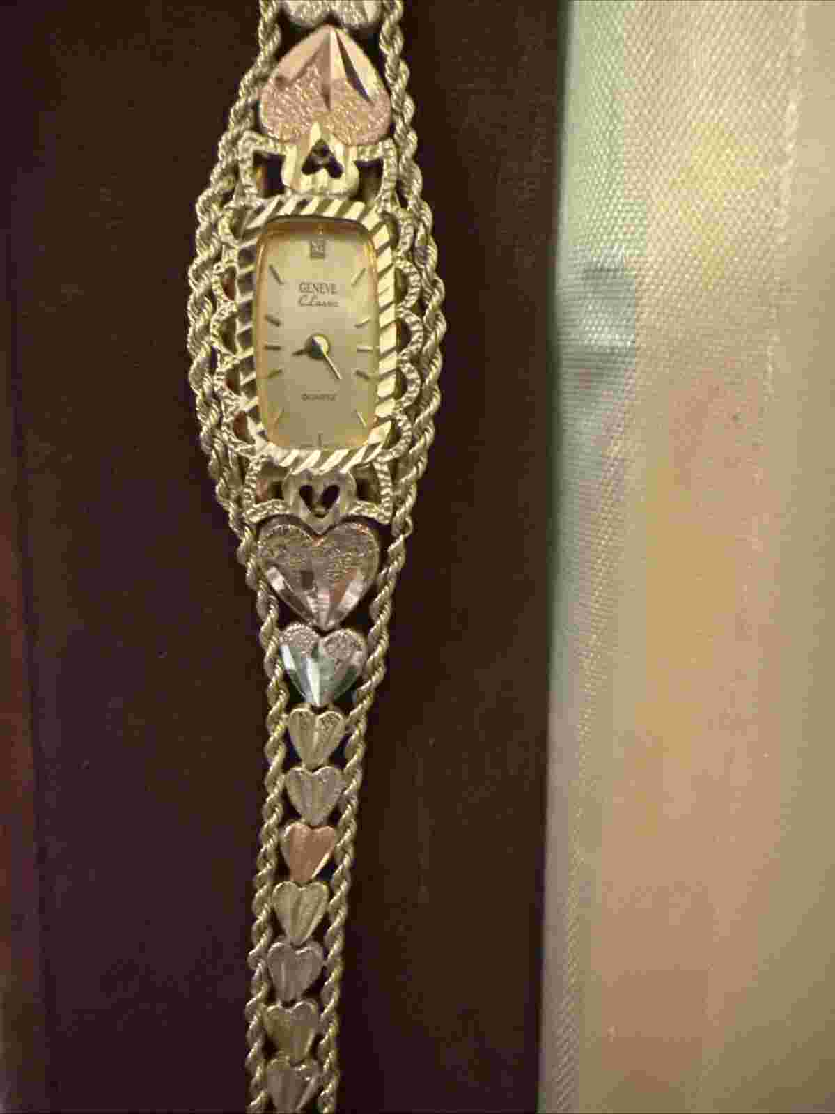 14K Gold Geneva Classic Ladies Watch Multi-color Hearts Valentine's Day