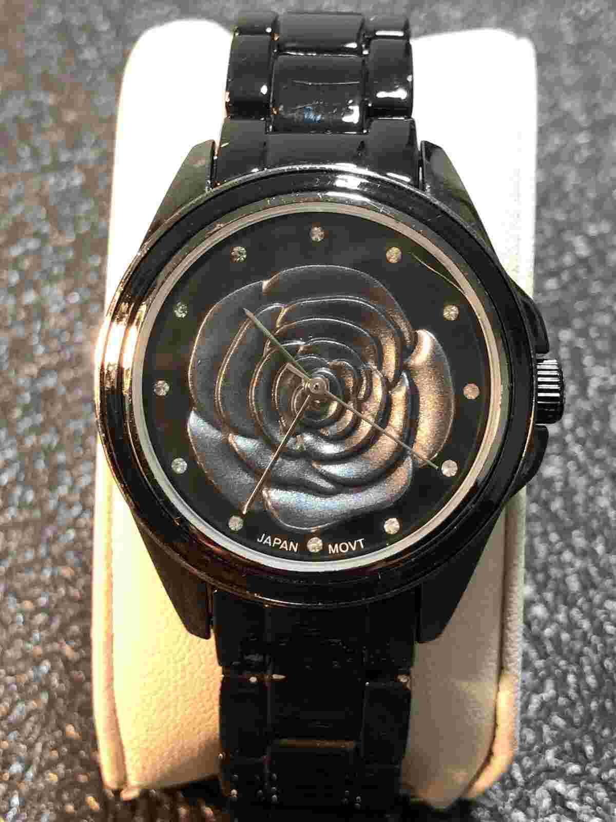 NY&C Women’s Black 39mm Watch Rose Designed Dial Metal Band New Battery