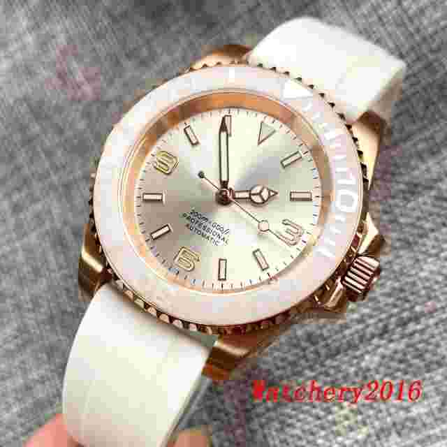 40mm Bliger Silver Dial Rotating Bezel Automatic NH35A Mens Watch Rose Gold Case