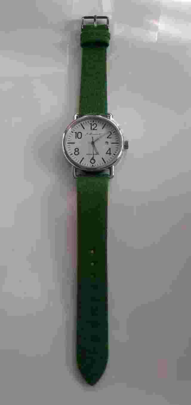 J Brackett Camden 42mm SS Case Cream Dial Swiss Ronda Movement Green Wool Strap
