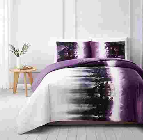 Mirrea Comforter Set, Full/Queen, White/Purple