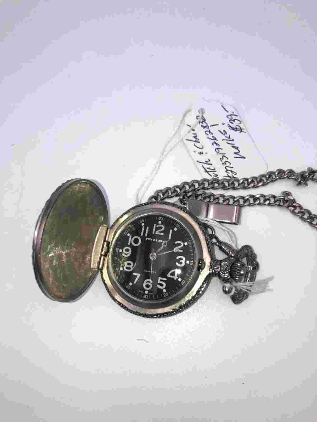 Vintage! Milan Quartz Pocket Watch " Train "  Needs Battery