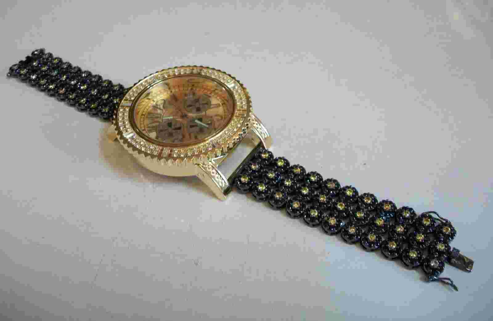 Men's Stones Gold & Hematite Finish Hip Hop Fashion Party Watch