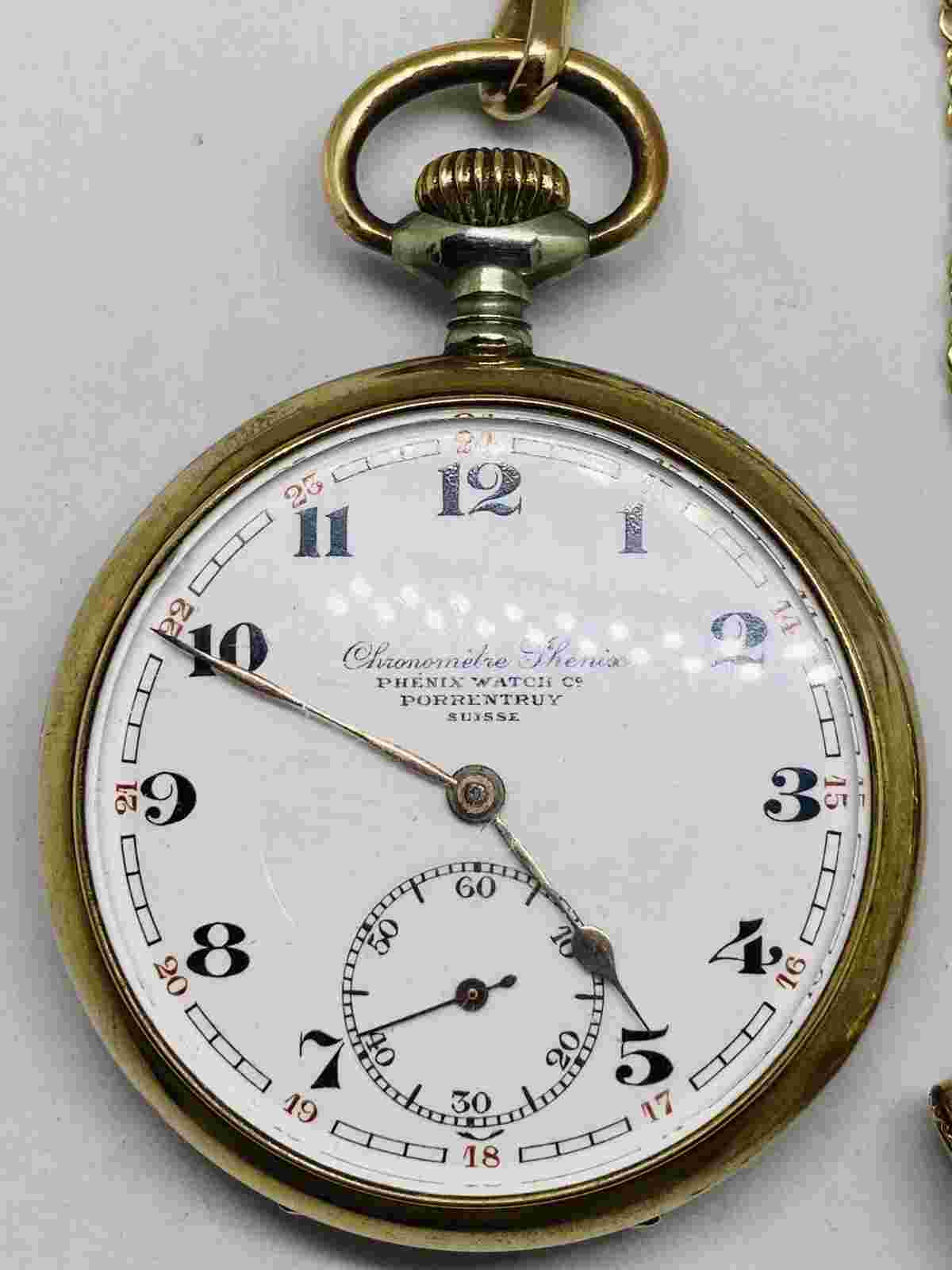 Phenix Chronometer Pocket Watch With Chain FOB Serviced Works Great