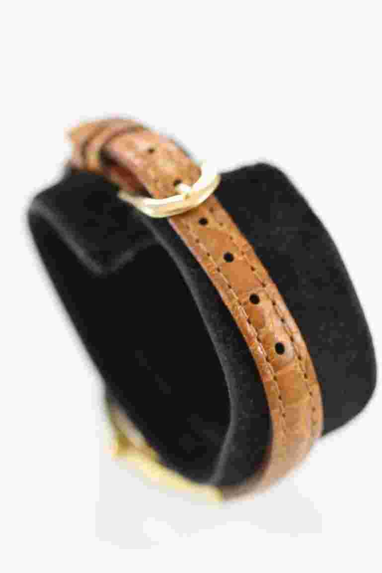 Times Square Watch Women Gold Stainless Steel Leather Brown WR Batt White Quartz