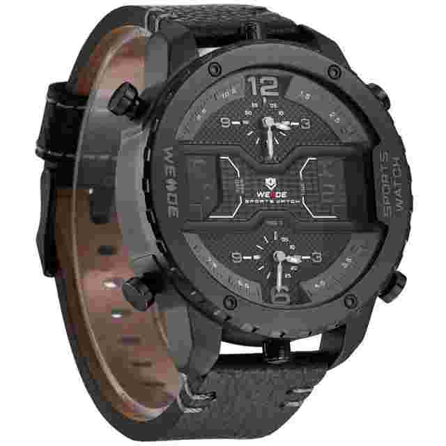Weide WH6401 MIYOTA Triple Time Movement All Black Wrist Watch for Men