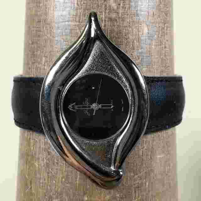 Vintage Jalga Women Black Leather EYE Asymmetrical 52mm Quartz Analog Watch 7"