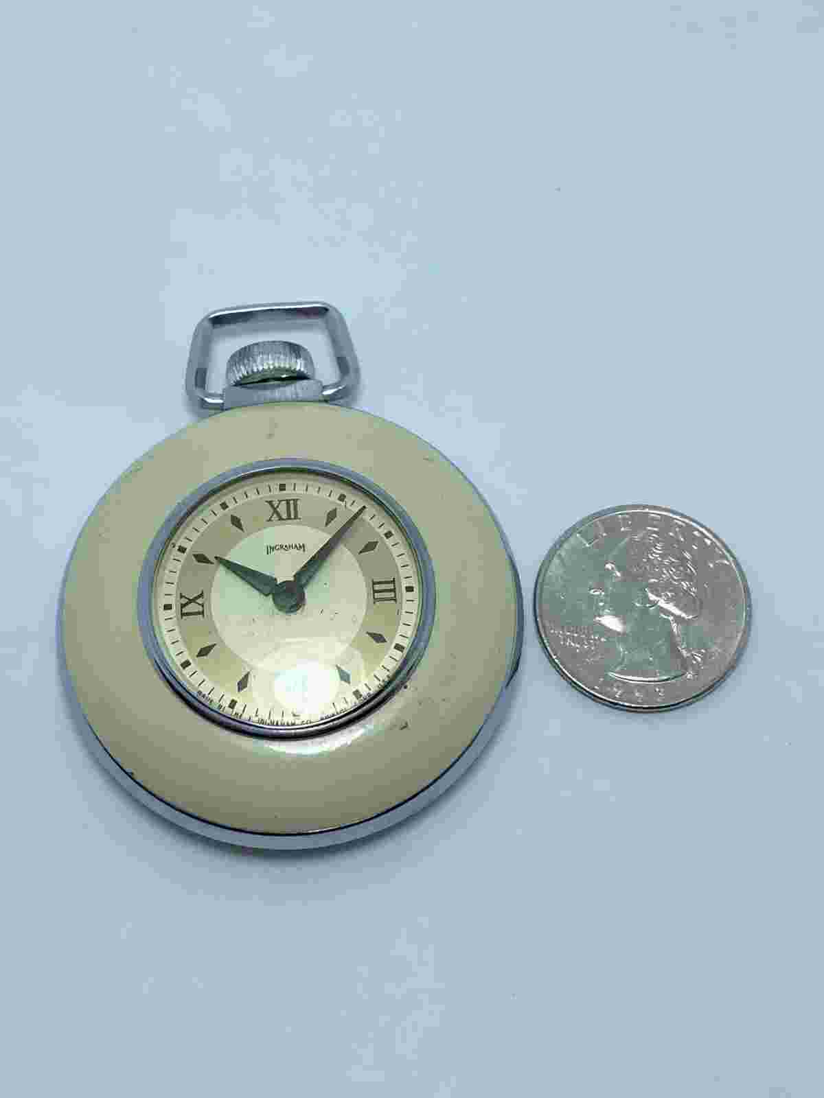 Vintage 1940's-1950's Original Beige Ingraham Watch Co. "Sentinel" Pocket Watch