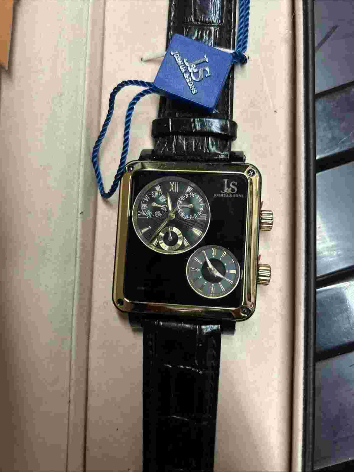 Joshua And Sons Navigator Square Case Dual Time Leather JS-30