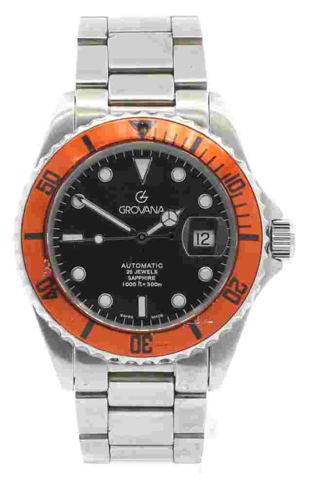 GROVANA Diver Automatic Black Dial Stainless Steel Men's Watch 1571.2 1000ft
