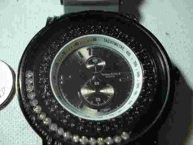GIGANTIC TECHNO KING TACHYMETRE CRYSTAL MEN'S WATCH FLOATING DIAMONDS FLASHY