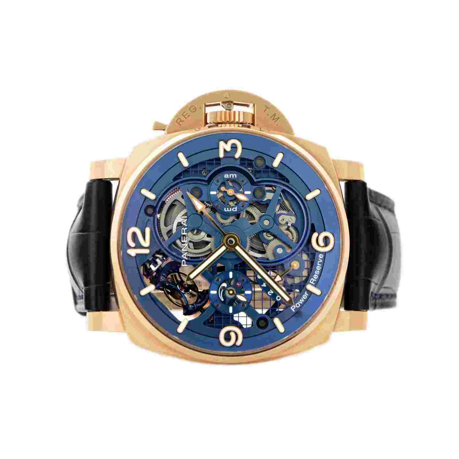 Panerai Luminor Tourbillon GMT Rose Gold Skeleton Dial 47mm PAM01060 Full Set