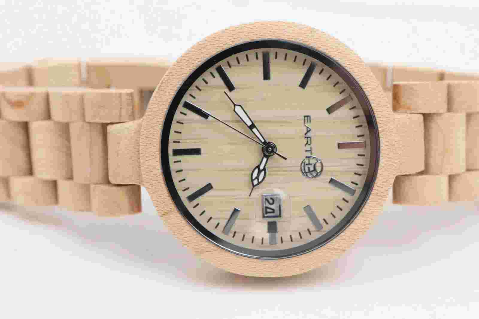 Earth Scaly Wood Watch Eco Friendly Khaki + Silver NEW BATTERY Runs Men Women