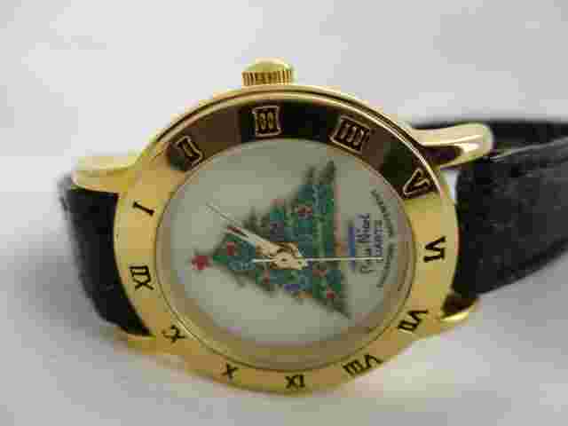 Pierre Nicol Christmas Tree Wristwatch Black Genuine Leather Buckle Band