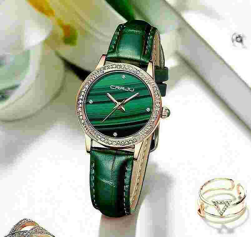 Women Watch CRRJU Quartz ECO Genuine Leather Band Casual Waterproof