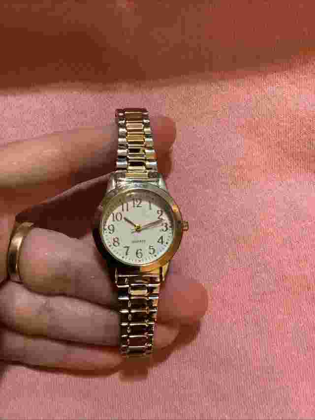 Accutime Quartz Two Tone Stretch Band Women’s Watch~7.5”~ 1018