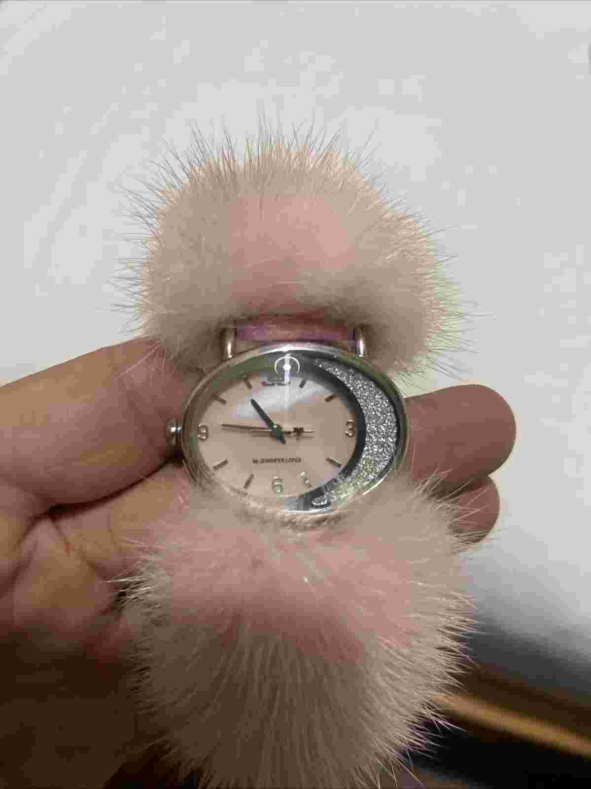 JLO by Jennifer Lopez Pink Dial Mink Crystal Oval Watch