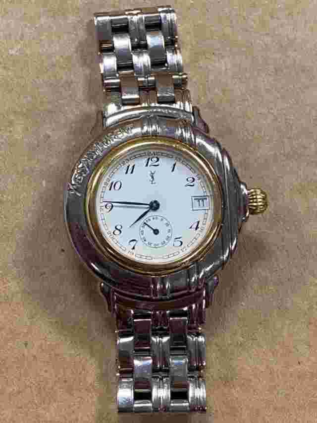 YVES SAINT LAURENT B01-9918 TWO-TONE STAINLESS STEEL 36mm QUARTZ WATCH.