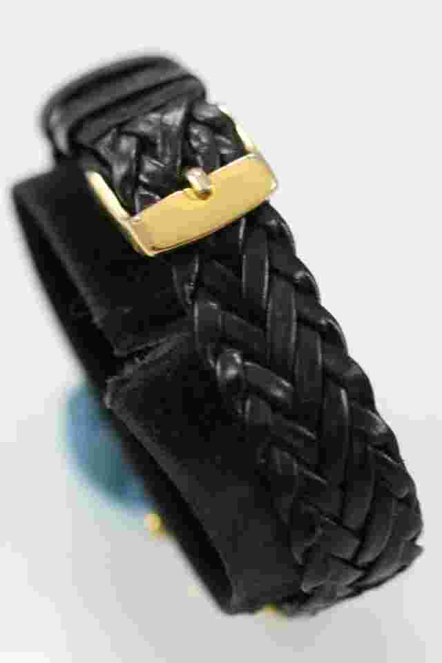 Futura Watch Women Gold Stainless Steel WR Black Leather Batt White Blue Quartz