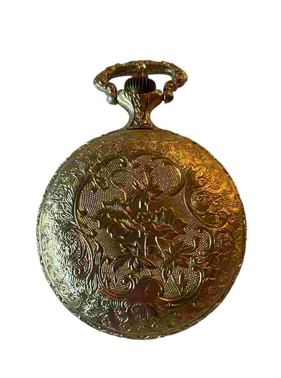 Vintage Majestron Brass Pocket Watch Quartz  Gold Tone Duck & Dog Parts Repair