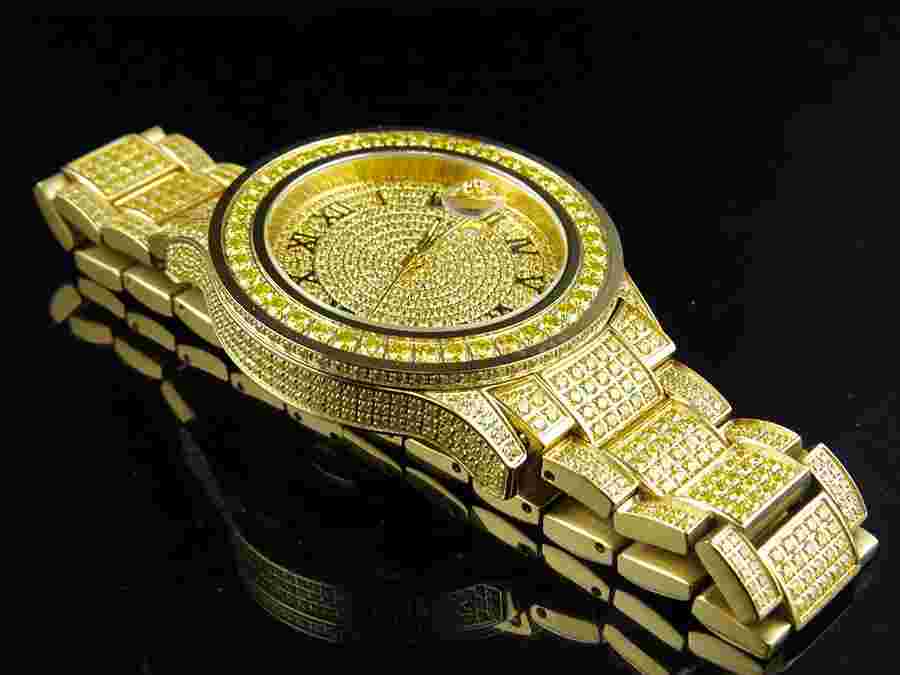 Mens Jewelry Unlimited Canary Yellow Gold Simulated Lab Diamond Watch 45MM DJ-03