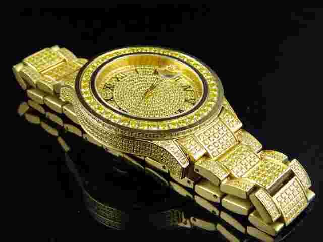 Mens Jewelry Unlimited Canary Yellow Gold Simulated Lab Diamond Watch 45MM DJ-03