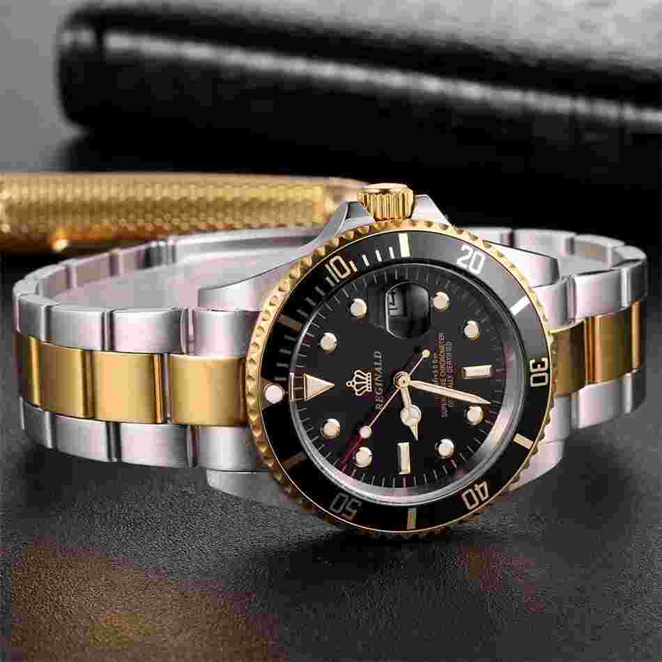 REGINALD 40MM Quartz Men's Watch Diver Rotatable Bezel Stainless Waterproof NEW